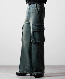 【FUGA】新品・希少00sギミック・ブーツカット・フレアカーゴパンツ　カーキ系 FUGA】新品・希少00sギミック・ブーツカット・フレアカーゴパンツ