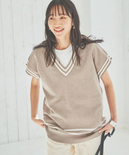 coen（コーエン）の「サラコVネックチルデンベスト（ベスト・レディース・ホワイト/ベージュ・L/M）」の2枚目の写真