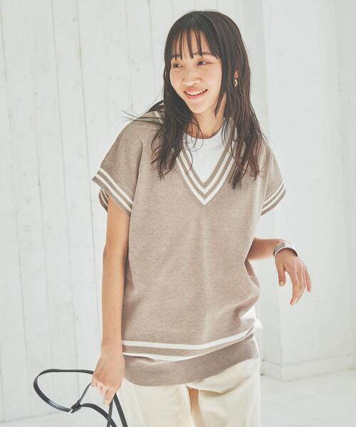 coen（コーエン）の「サラコVネックチルデンベスト（ベスト・レディース・ホワイト/ベージュ・L/M）」の3枚目の写真