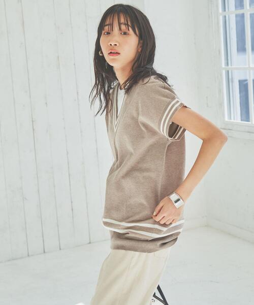 coen（コーエン）の「サラコVネックチルデンベスト（ベスト・レディース・ホワイト/ベージュ・L/M）」の4枚目の写真