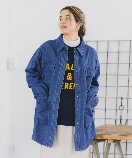 BAYFLOW（ベイフロー）の「BIGデニムシャツジャケット（デニムジャケット・レディース・アイボリー/インディゴブルー・FREE）」の5枚目の写真