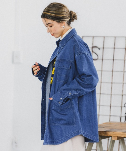 BAYFLOW（ベイフロー）の「BIGデニムシャツジャケット（デニムジャケット・レディース・アイボリー/インディゴブルー・FREE）」の7枚目の写真