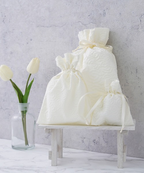 IAMUSE（アイアミューズ）の「ふくれジャガード巾着ポーチ3サイズセット R0387【IAMUSE】（ポーチ・レディース・グリーン系/ピンク系1/グレー系1/ホワイト系1/パープル系・FREE）」の8枚目の写真