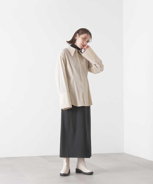 N.（N. Natural Beauty Basic）（エヌエヌナチュラルビューティーベーシック）の「サイドスリットロングスカート（スカート・レディース・オフホワイト/ブラック/イエロー・MEDIUM）」の9枚目の写真