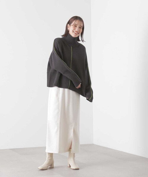 N.（N. Natural Beauty Basic）（エヌエヌナチュラルビューティーベーシック）の「サイドスリットロングスカート（スカート・レディース・オフホワイト/ブラック/イエロー・MEDIUM）」の7枚目の写真