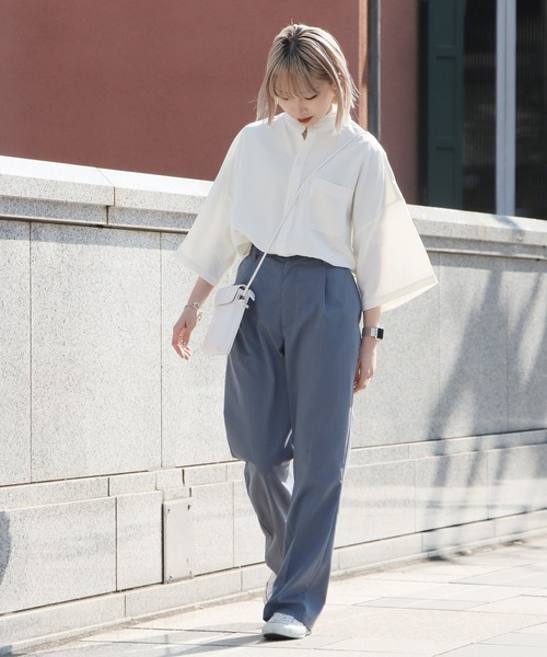 ROOPTOKYO（ループトウキョウ）の「センタープレスフレアパンツ スラックス ワイドレッグ ブーツカット（スラックス・メンズ・ベージュ/サックスブルー/ブラック/オフホワイト・XL/L/M）」の7枚目の写真