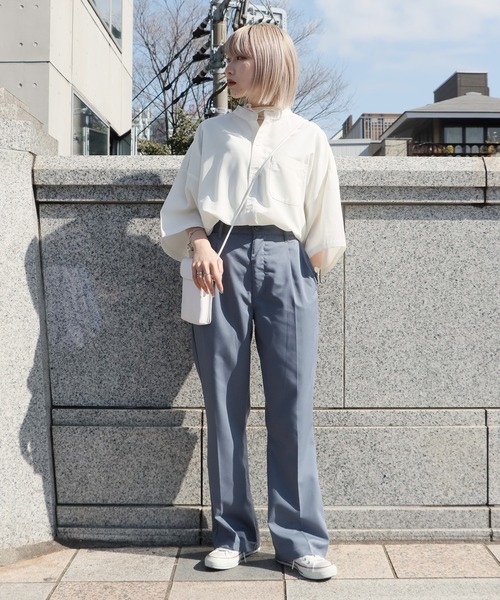 ROOPTOKYO（ループトウキョウ）の「センタープレスフレアパンツ スラックス ワイドレッグ ブーツカット（スラックス・メンズ・ベージュ/サックスブルー/ブラック/オフホワイト・XL/L/M）」の6枚目の写真