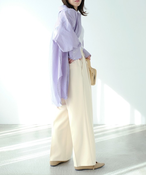 Chaco closet（チャコ クローゼット）の「ダブルクロスセンタープレスタックワイドスラックスパンツ（スラックス・レディース・オレンジ/ミント/ネイビー/ベージュ/アイボリー/ブラック/杢グレー・S/M/L）」の9枚目の写真