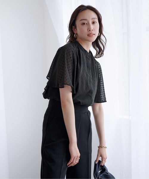 シアードットフレアスリーブブラウス