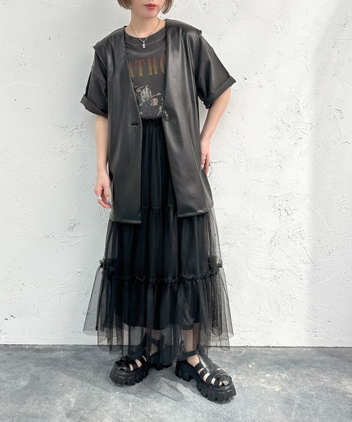 apres jour mignon（アプレジュールミニョン）の「フェイクレザージレ【ZOZOTOWN限定アイテム】（ベスト・レディース・モカ/ブラック/アイボリー・X-LARGE/フリー）」の13枚目の写真
