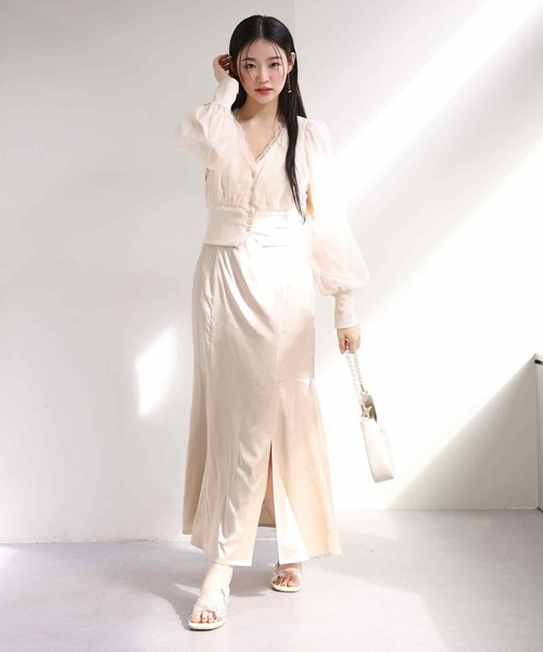 one after another NICE CLAUP（ワンアフターアナザーナイスクラップ）の「マルチWAYで着回せる。チュールカーディガン+キャミワンピース（ワンピース・レディース・アイボリー/ブラック/ピンク・FREE）」の2枚目の写真