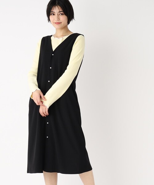 index（インデックス）の「◆3WAY パール調ボタンジャンスカ/ジレ/前後着用可【洗濯機洗い可】（スカート・レディース・ベージュ/ブラック・40/42/38/36）」の2枚目の写真