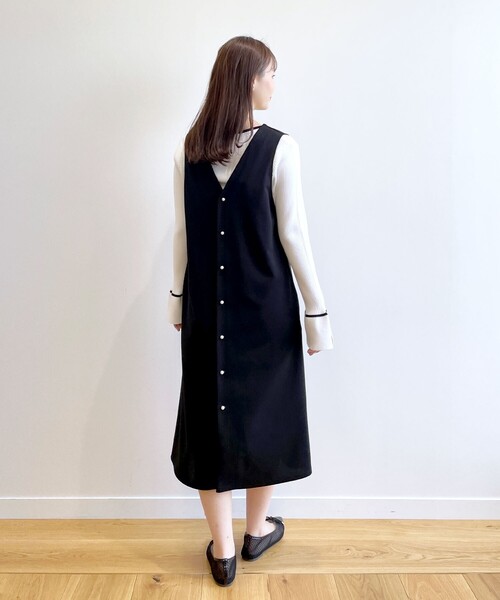 index（インデックス）の「◆3WAY パール調ボタンジャンスカ/ジレ/前後着用可【洗濯機洗い可】（スカート・レディース・ベージュ/ブラック・40/42/38/36）」の8枚目の写真