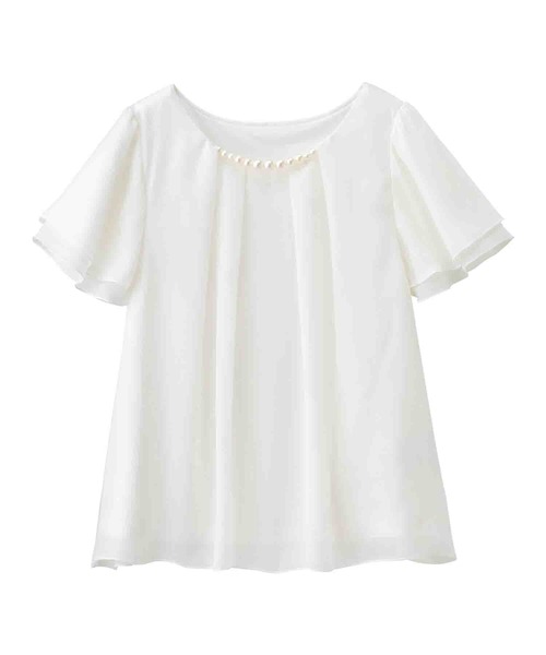 alotta(アロッタ)の「2WAYシフォンタックブラウス(半袖)(シャツ/ブラウス・レディース・オレンジ系その他/オフホワイト/グリーン/ネイビー/ライトグレー/グレイッシュブルー/ブラック/レディッシュグレー/ラベンダー・XXX-LARGE/LARGE/XX-LARGE/MEDIUM/SMALL/XXXX-LARGE/X-LARGE)」の1枚目の写真