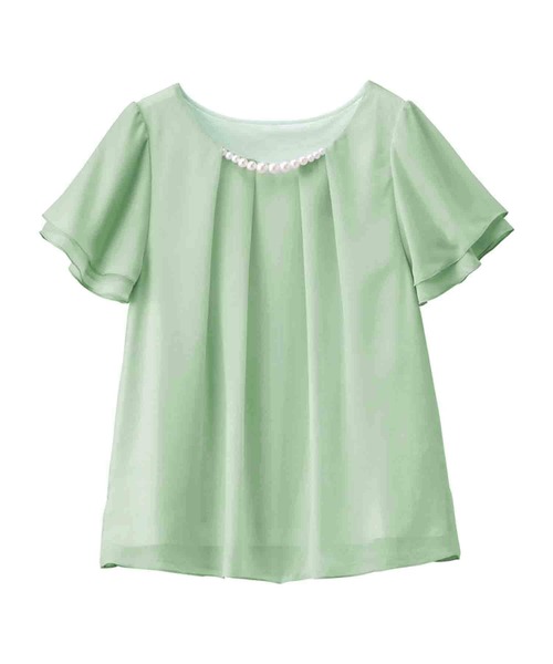 alotta(アロッタ)の「2WAYシフォンタックブラウス(半袖)(シャツ/ブラウス・レディース・オレンジ系その他/オフホワイト/グリーン/ネイビー/ライトグレー/グレイッシュブルー/ブラック/レディッシュグレー/ラベンダー・XXX-LARGE/LARGE/XX-LARGE/MEDIUM/SMALL/XXXX-LARGE/X-LARGE)」の5枚目の写真