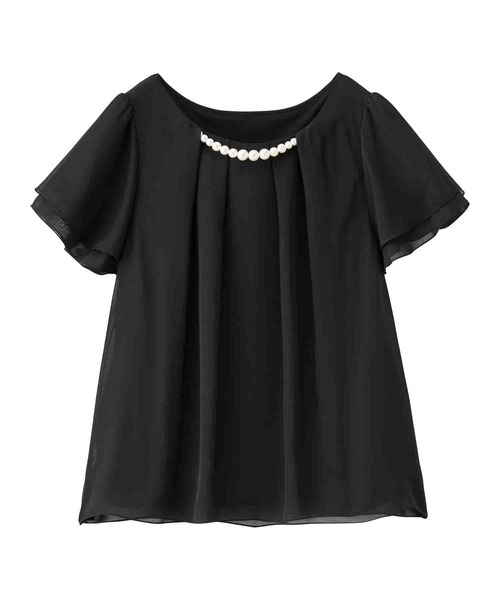 alotta(アロッタ)の「2WAYシフォンタックブラウス(半袖)(シャツ/ブラウス・レディース・オレンジ系その他/オフホワイト/グリーン/ネイビー/ライトグレー/グレイッシュブルー/ブラック/レディッシュグレー/ラベンダー・XXX-LARGE/LARGE/XX-LARGE/MEDIUM/SMALL/XXXX-LARGE/X-LARGE)」の2枚目の写真