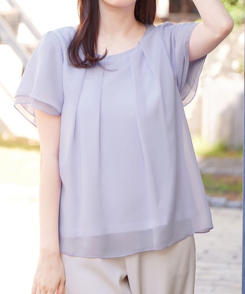 alotta(アロッタ)の「2WAYシフォンタックブラウス(半袖)(シャツ/ブラウス・レディース・オレンジ系その他/オフホワイト/グリーン/ネイビー/ライトグレー/グレイッシュブルー/ブラック/レディッシュグレー/ラベンダー・XXX-LARGE/LARGE/XX-LARGE/MEDIUM/SMALL/XXXX-LARGE/X-LARGE)」の13枚目の写真