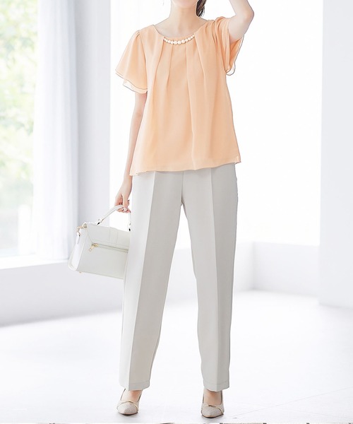 alotta(アロッタ)の「2WAYシフォンタックブラウス(半袖)(シャツ/ブラウス・レディース・オレンジ系その他/オフホワイト/グリーン/ネイビー/ライトグレー/グレイッシュブルー/ブラック/レディッシュグレー/ラベンダー・XXX-LARGE/LARGE/XX-LARGE/MEDIUM/SMALL/XXXX-LARGE/X-LARGE)」の18枚目の写真