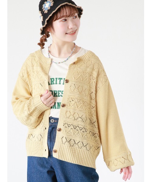 ehka sopo(エヘカソポ)の「透かし編みカーディガン(カーディガン/ボレロ・レディース・イエロー/キナリ/グリーン/ブラック・フリ-)」の4枚目の写真