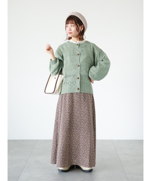 ehka sopo(エヘカソポ)の「透かし編みカーディガン(カーディガン/ボレロ・レディース・イエロー/キナリ/グリーン/ブラック・フリ-)」の5枚目の写真