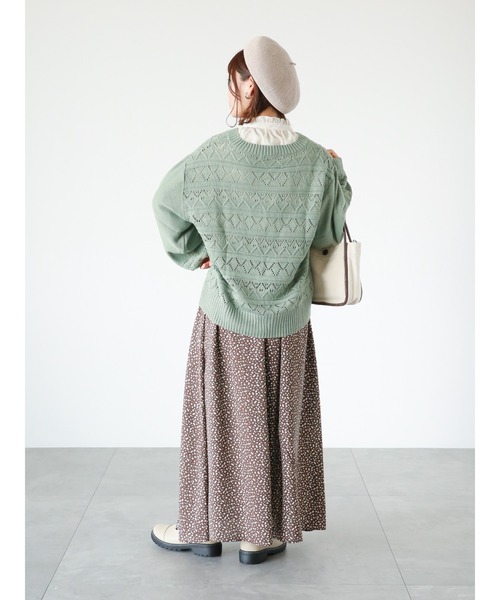 ehka sopo(エヘカソポ)の「透かし編みカーディガン(カーディガン/ボレロ・レディース・イエロー/キナリ/グリーン/ブラック・フリ-)」の8枚目の写真