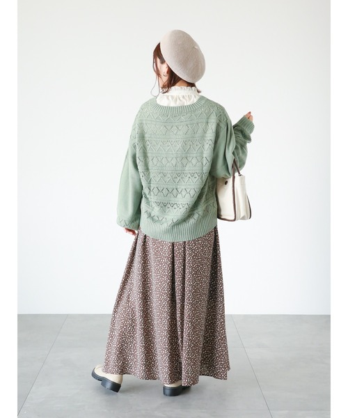 ehka sopo(エヘカソポ)の「透かし編みカーディガン(カーディガン/ボレロ・レディース・イエロー/キナリ/グリーン/ブラック・フリ-)」の9枚目の写真