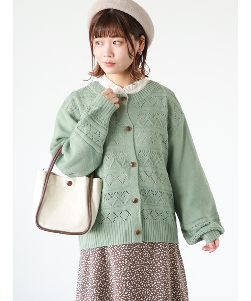 ehka sopo(エヘカソポ)の「透かし編みカーディガン(カーディガン/ボレロ・レディース・イエロー/キナリ/グリーン/ブラック・フリ-)」の10枚目の写真