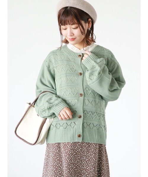 ehka sopo(エヘカソポ)の「透かし編みカーディガン(カーディガン/ボレロ・レディース・イエロー/キナリ/グリーン/ブラック・フリ-)」の11枚目の写真