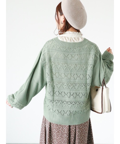 ehka sopo(エヘカソポ)の「透かし編みカーディガン(カーディガン/ボレロ・レディース・イエロー/キナリ/グリーン/ブラック・フリ-)」の12枚目の写真