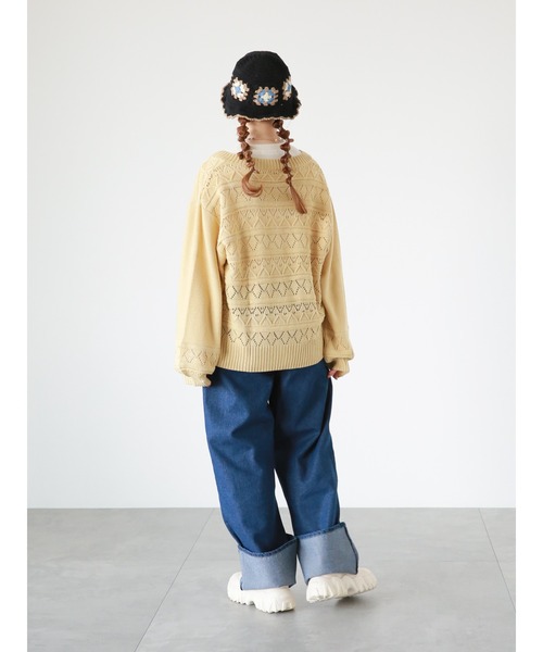 ehka sopo(エヘカソポ)の「透かし編みカーディガン(カーディガン/ボレロ・レディース・イエロー/キナリ/グリーン/ブラック・フリ-)」の17枚目の写真