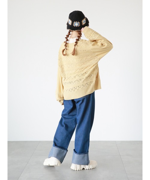 ehka sopo(エヘカソポ)の「透かし編みカーディガン(カーディガン/ボレロ・レディース・イエロー/キナリ/グリーン/ブラック・フリ-)」の18枚目の写真