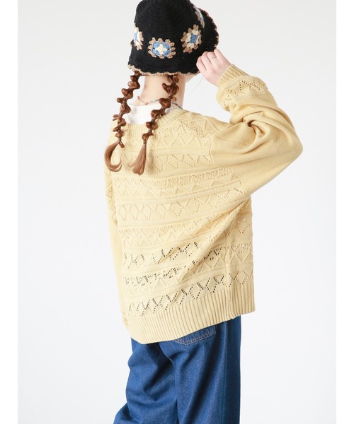 ehka sopo(エヘカソポ)の「透かし編みカーディガン(カーディガン/ボレロ・レディース・イエロー/キナリ/グリーン/ブラック・フリ-)」の21枚目の写真