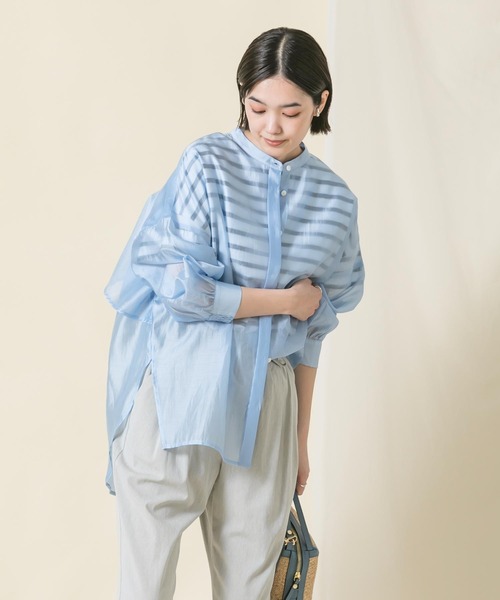 Gready Brilliant(グレディブリリアン)の「シアーバンドN後フリルブラウス(シャツ/ブラウス・レディース・サックスブルー/グレー・FREE)」の7枚目の写真