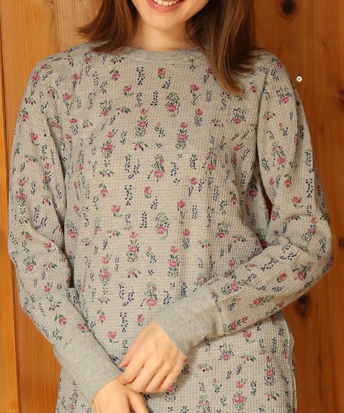 JEMORGAN（ジェーイーモーガン）の「【JEMORGAN / ジェーイーモーガン】サーマル花柄ラグランクルーネックロンＴ（Tシャツ/カットソー・レディース・ホワイト/杢グレー・F）」の2枚目の写真