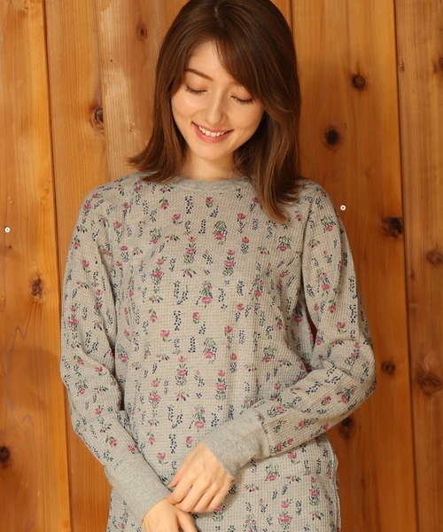 JEMORGAN（ジェーイーモーガン）の「【JEMORGAN / ジェーイーモーガン】サーマル花柄ラグランクルーネックロンＴ（Tシャツ/カットソー・レディース・ホワイト/杢グレー・F）」の4枚目の写真