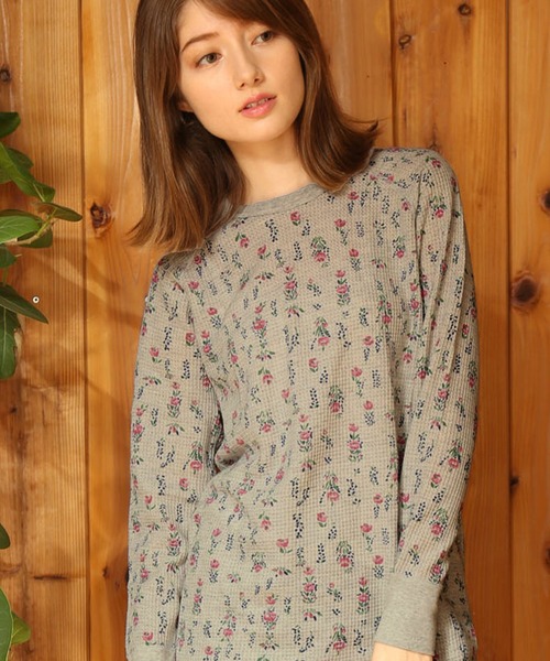 JEMORGAN（ジェーイーモーガン）の「【JEMORGAN / ジェーイーモーガン】サーマル花柄ラグランクルーネックロンＴ（Tシャツ/カットソー・レディース・ホワイト/杢グレー・F）」の5枚目の写真