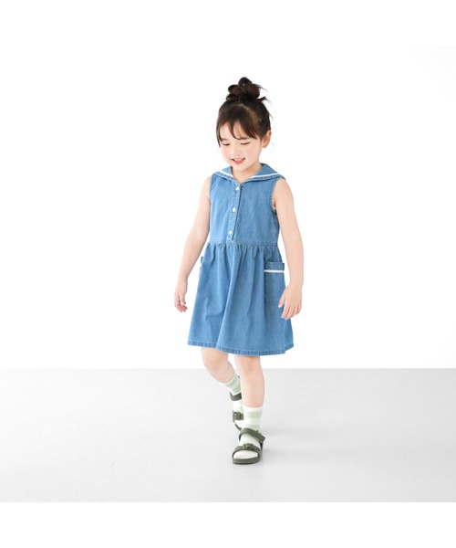 ライトデニムのワンピース デザインステッチライトデニムワンピース / ワンピース