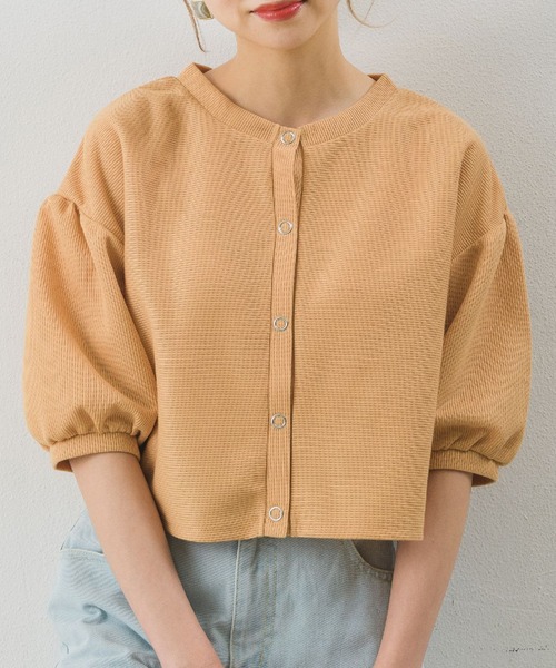 RETRO GIRL(レトロガール)の「半袖ドットボタンカーデ(Tシャツ/カットソー・レディース・オレンジ/ホワイト/ブラック/ブルー・FREE)」の1枚目の写真