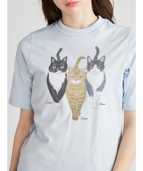 未使用 FURFUR 上國料萌衣 トリプルキャットフォトTシャツ　アクアブルー 未使用 FURFUR 上國料萌衣 トリプルキャットフォトTシャツ