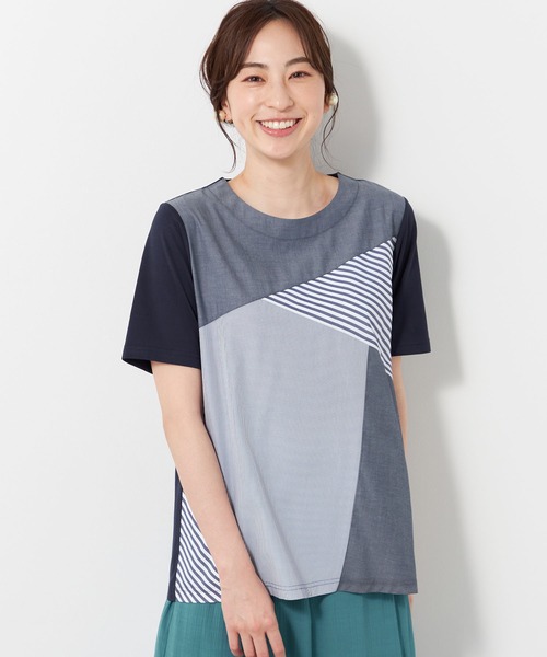 DECOY SINCE 1981(デコイシンスイチキュウハチイチ)の「【接触冷感】パッチワークTシャツ(Tシャツ/カットソー・レディース・ネイビー/ブルー・LL/L/M)」の2枚目の写真
