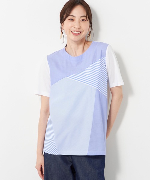 DECOY SINCE 1981(デコイシンスイチキュウハチイチ)の「【接触冷感】パッチワークTシャツ(Tシャツ/カットソー・レディース・ネイビー/ブルー・LL/L/M)」の1枚目の写真