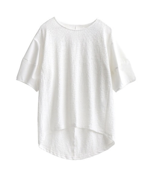 e-zakkamania stores(イーザッカマニアストアーズ)の「ボリュームスリーブ シボ加工プルオーバー(Tシャツ/カットソー・レディース・オフホワイト/ブラック・M)」の13枚目の写真