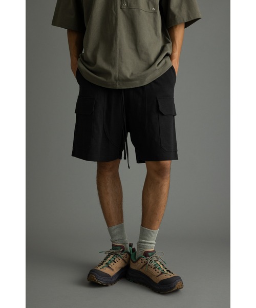 STYLEMIXER（スタイルミキサー）の「ヘビー天竺カーゴショーツ（カーゴパンツ・メンズ・ダークカーキ/ブラック・MEDIUM/LARGE）」の2枚目の写真