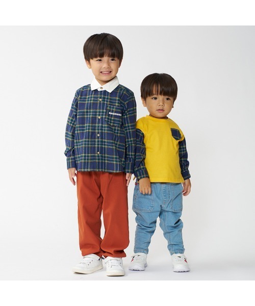 Moujonjon(ムージョンジョン)の「チェック柄・デニム長袖シャツ(シャツ/ブラウス・キッズ・ネイビー/レッド/ブルー・90/130/120/100/110/140)」の9枚目の写真