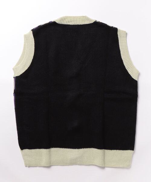 HOOK（フック）の「HOOK -original-　レトロ調花/チェック柄アシンメトリー前開きニットベスト（ベスト・メンズ・ライトベージュ/ブラック・M/L/XL）」の22枚目の写真