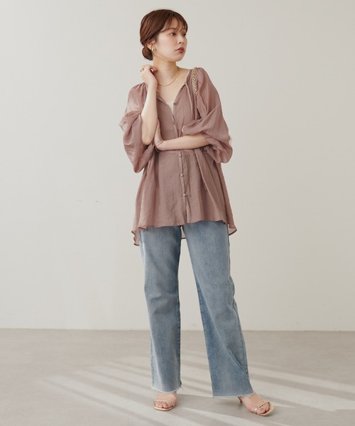 ブラウス シャツ シアーローンボリュームスリーブブラウス レディース natural couture（ナチュラルクチュール）の「シアーローン