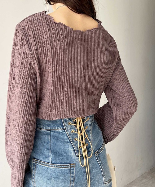 GeeRA（ジーラ）の「【新色追加】前後２wayジャガードフレアスリーブカットソー（Tシャツ/カットソー・レディース・アイボリー/ブラック/モカ/ブルー/ライトグレー/グレイッシュベージュ・LARGE/X-LARGE/SMALL/MEDIUM）」の20枚目の写真