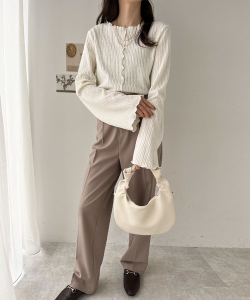 [SET]ジャガードフレアスリーブカットソー+フロントジップジャガードスカート セール新色追加前後２wayジャガードフレアスリーブカットソー（T