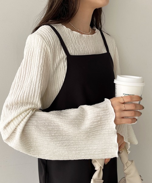 [SET]ジャガードフレアスリーブカットソー+フロントジップジャガードスカート セール新色追加前後２wayジャガードフレアスリーブカットソー（T