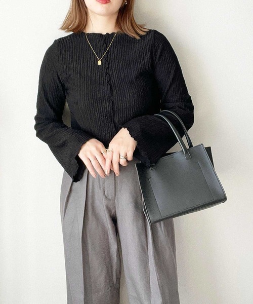 [SET]ジャガードフレアスリーブカットソー+フロントジップジャガードスカート セール新色追加前後２wayジャガードフレアスリーブカットソー（T